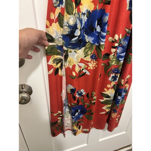 Jodifl Red Floral Off Shoulder  Size Small Maxi Dress Gathered Waist Split Joint - Picture 9 of 10